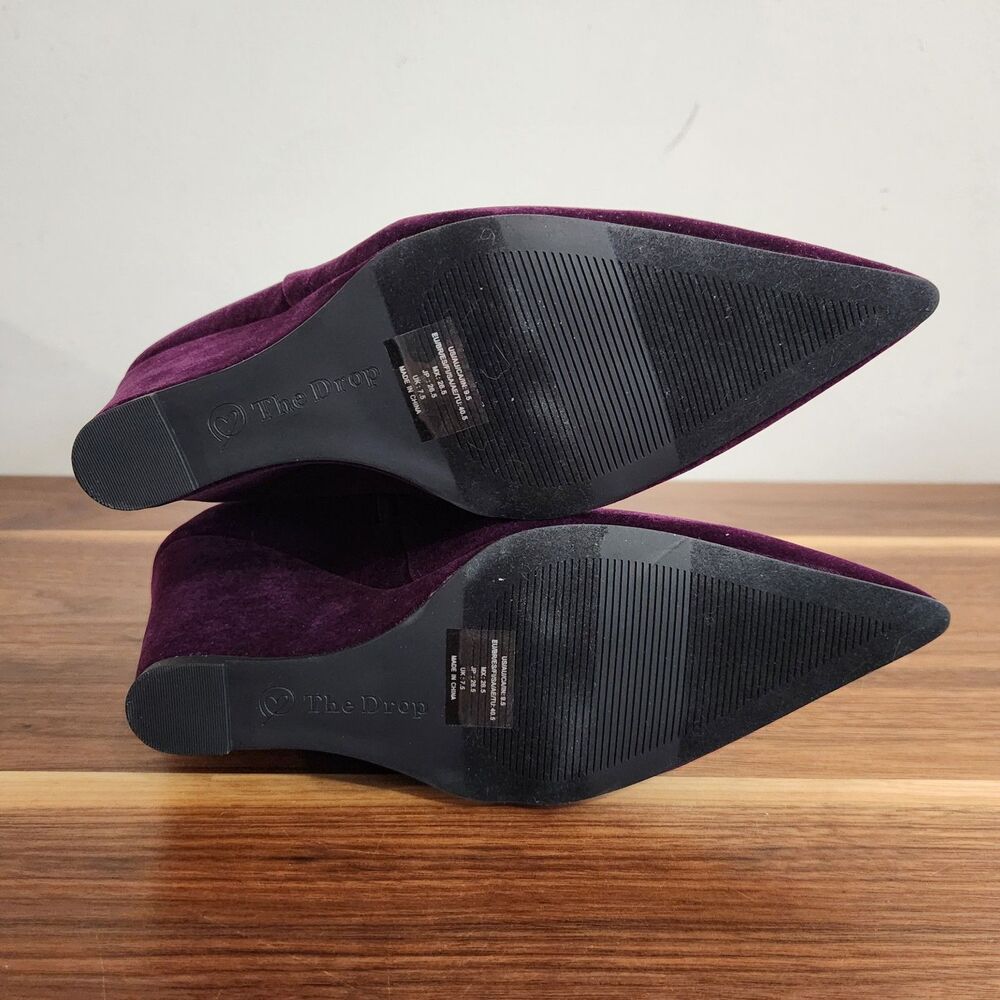 The Drop Gina Wedge Ankle Booties Purple Velvet Pointed Toe Zip Womens 9.5 - Picture 7 of 8